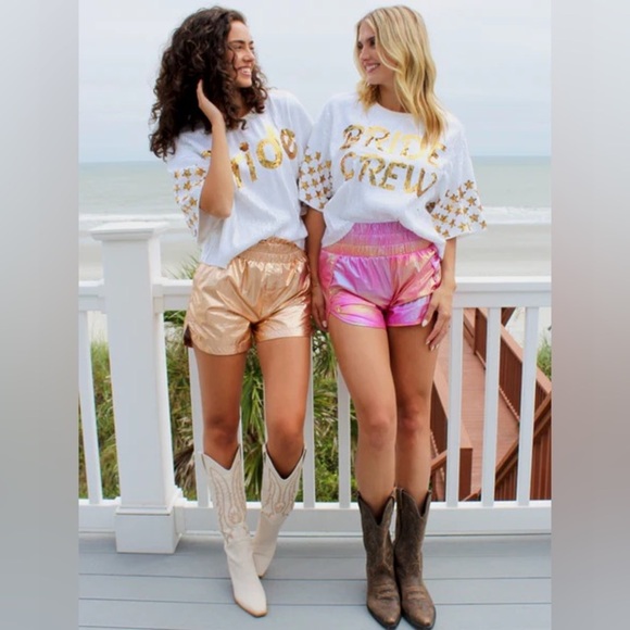 Simply Southern Women’s NWT Gold Metallic High Waisted 70s Style Retro Shorts XL - Picture 1 of 6